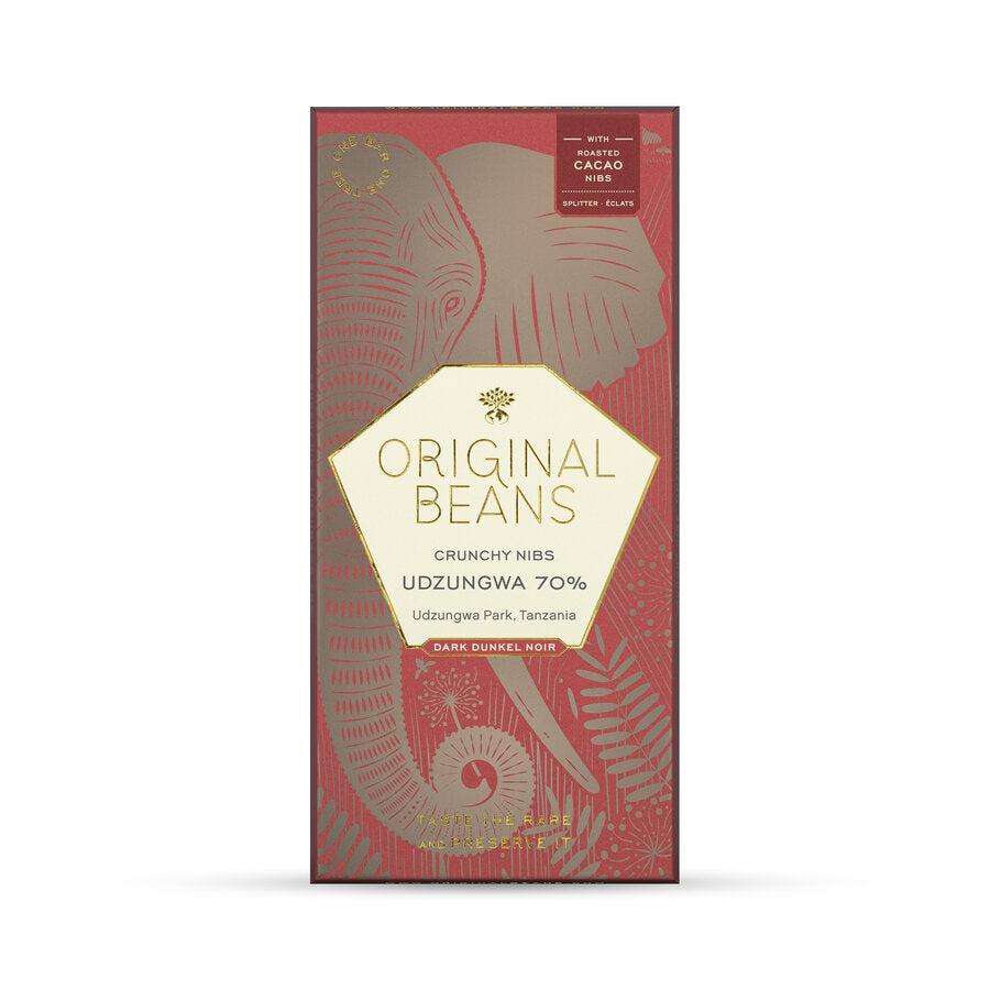 bio Dunkelschokolade Cru Udzungwa 70% mit Nibs  70g
