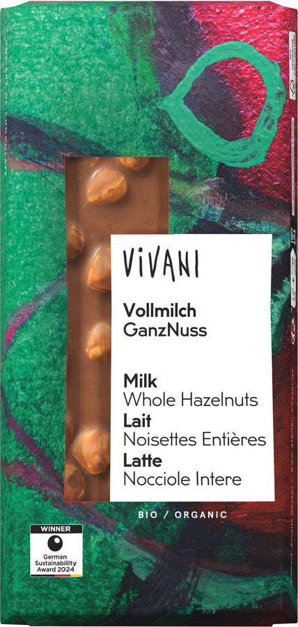 bio Vollmilch Schokolade mit ganzen Haselnüssen  100g