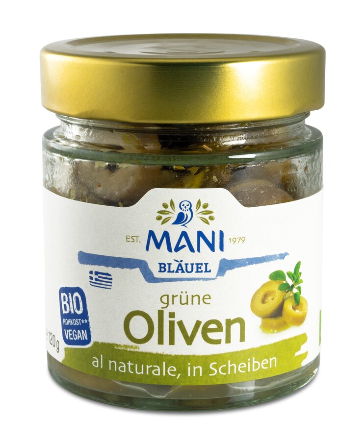 bio Grüne Oliven al naturale in Scheiben  120g
