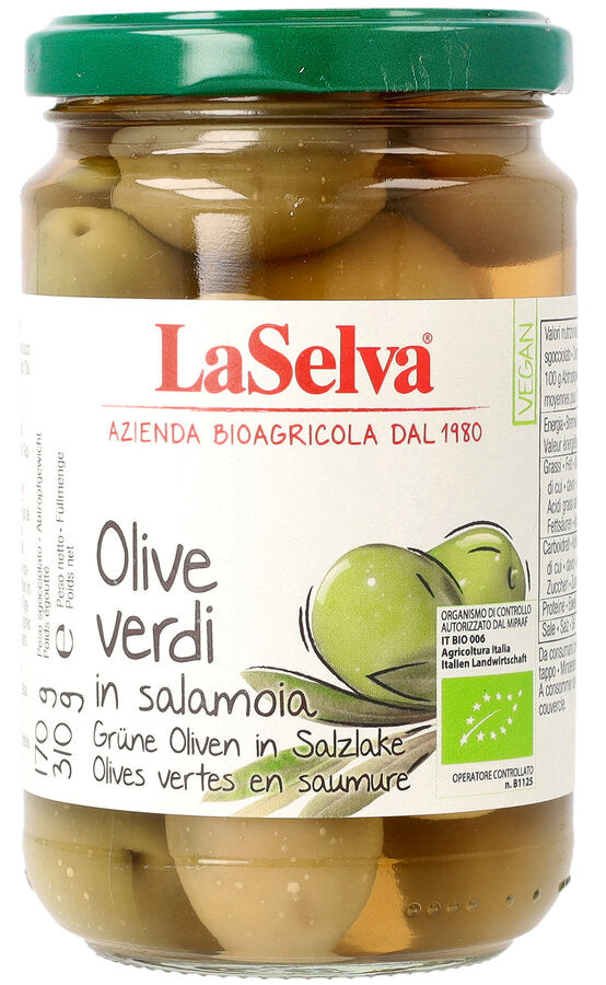 bio Grüne Oliven in Salzlake  310g ATG 170g