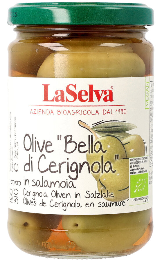 bio Grüne große Oliven in Salzlake  310g ATG 160g