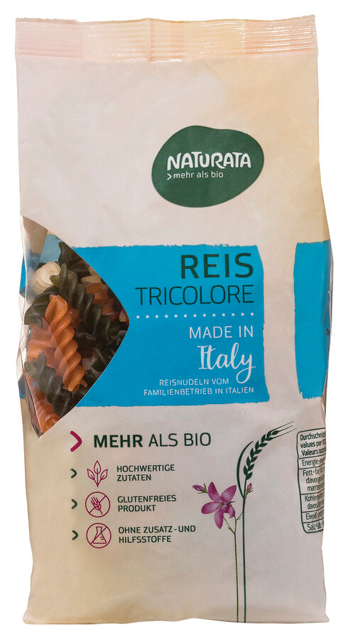 bio Reisnudeln Tricolore, hell  250g